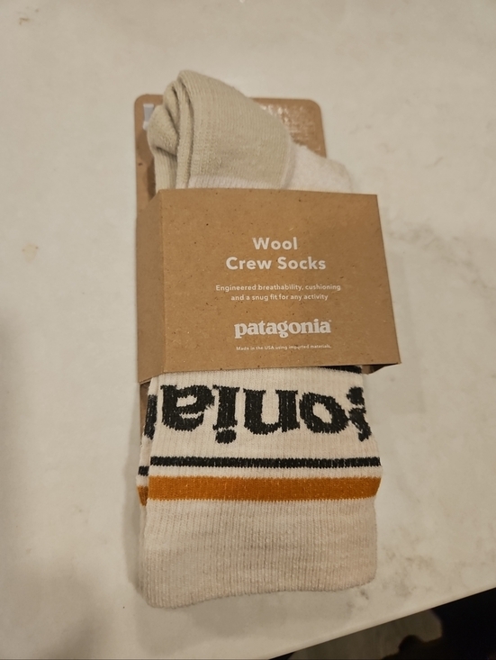 Patagonia Other - Patagonia Merino Wool Crew Hiking Socks Size L Park Stripe Oatmeal